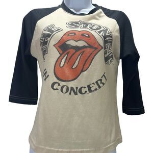 Junk Food Rolling Stones Raglan Shirt - Black and Cream 3/4 Tee Size M